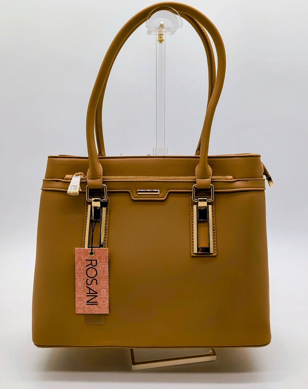 Chic Khaki Triple Compartment Metal Accent Satchel Bag